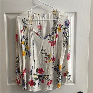 Old Navy White Floral Blouse 3/4 Sleeve